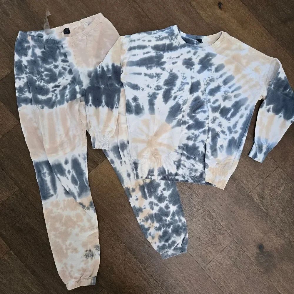 ARX lab cloud tie-dye fleece pullover sweatshirt and pants set size S M